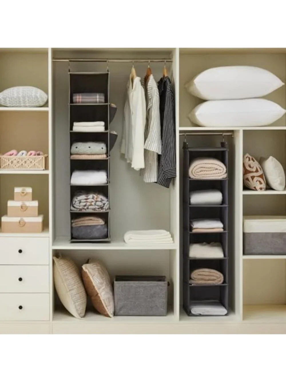 6-Shelf Hanging Closet Organizer & Storage Solution - Grey Fabric, Space-Saving